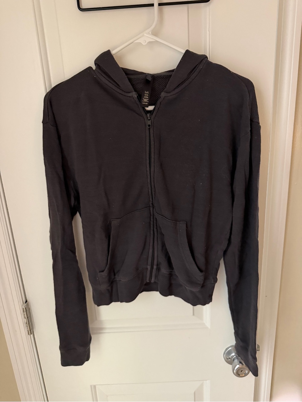 SKIMS Black Zip Hoodie with Hood and Front Pockets